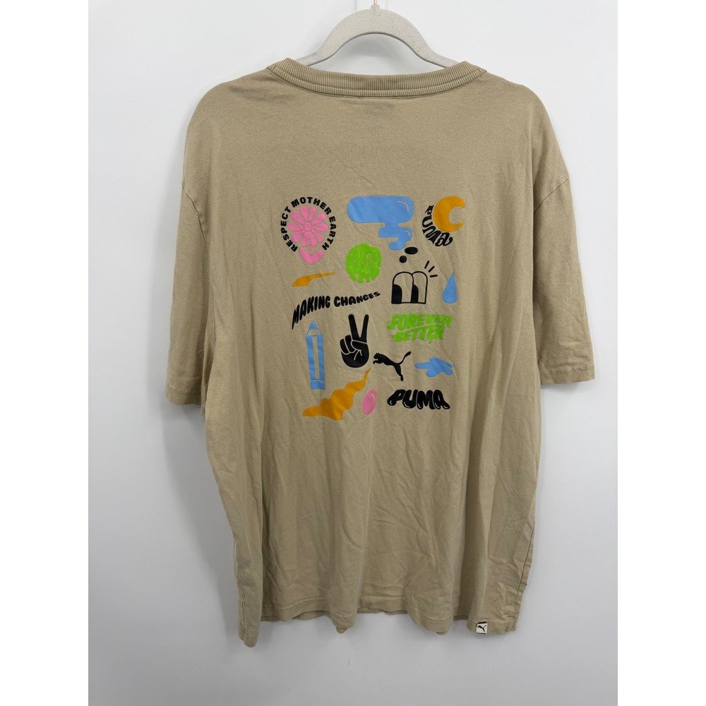 Puma downtown Graphic tee T-Shirt Mens XL Tan Respect Mother‎ Earth Crewneck